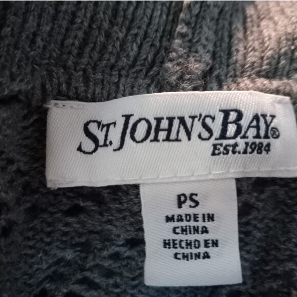 St. John’s Bay Pointelle Cardigan PS Gray Cotton Chevron Open Front Minimalist - Picture 5 of 8